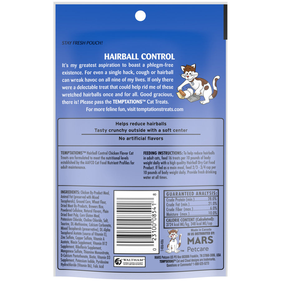 WHISKAS TEMPTATIONS Functional Hairball Control Chicken Flavor Cat Treats 2.1oz