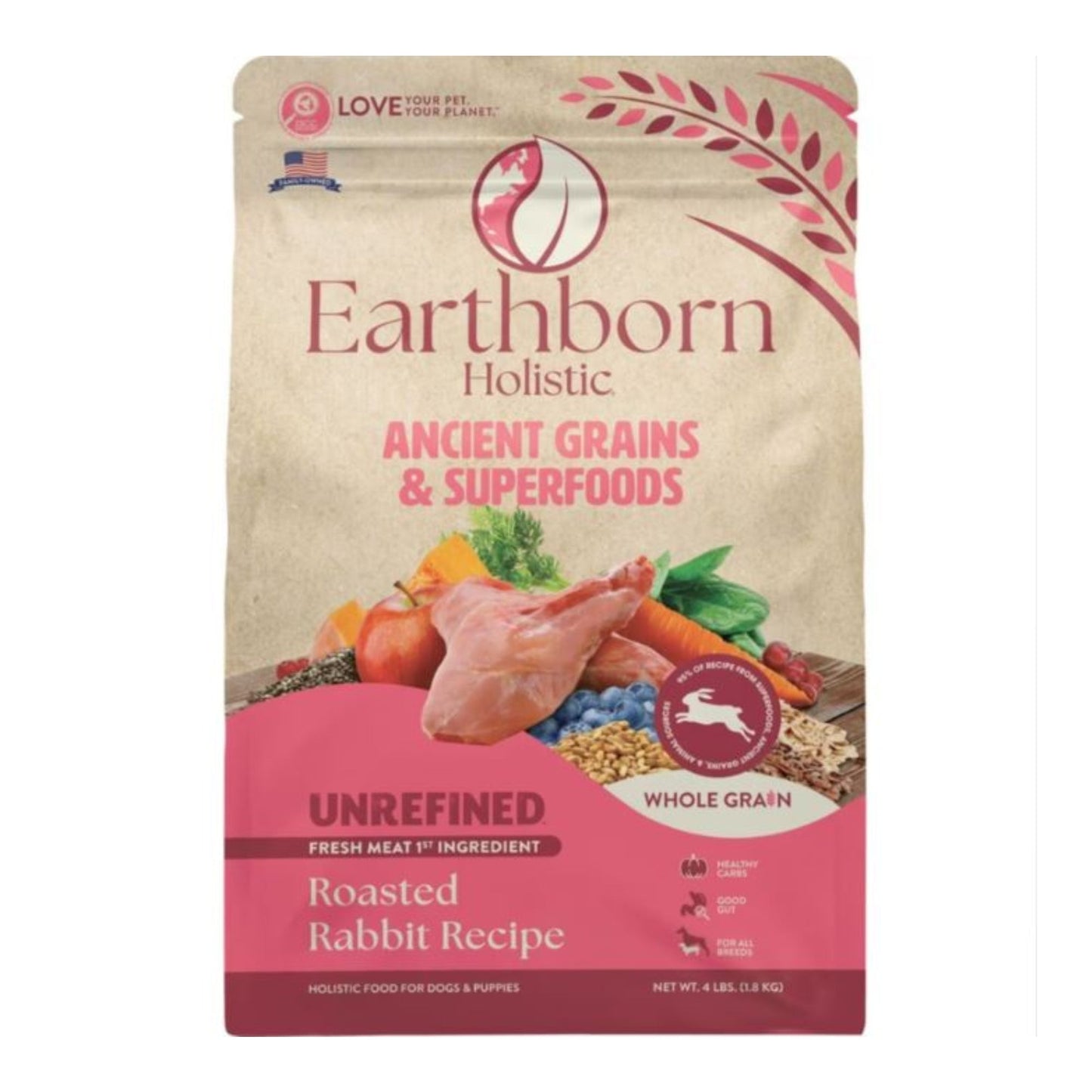 Earthborn Holistic Unrefined Ancient Grains & Superfoods Dry Dog Food Roasted Rabbit 4lb