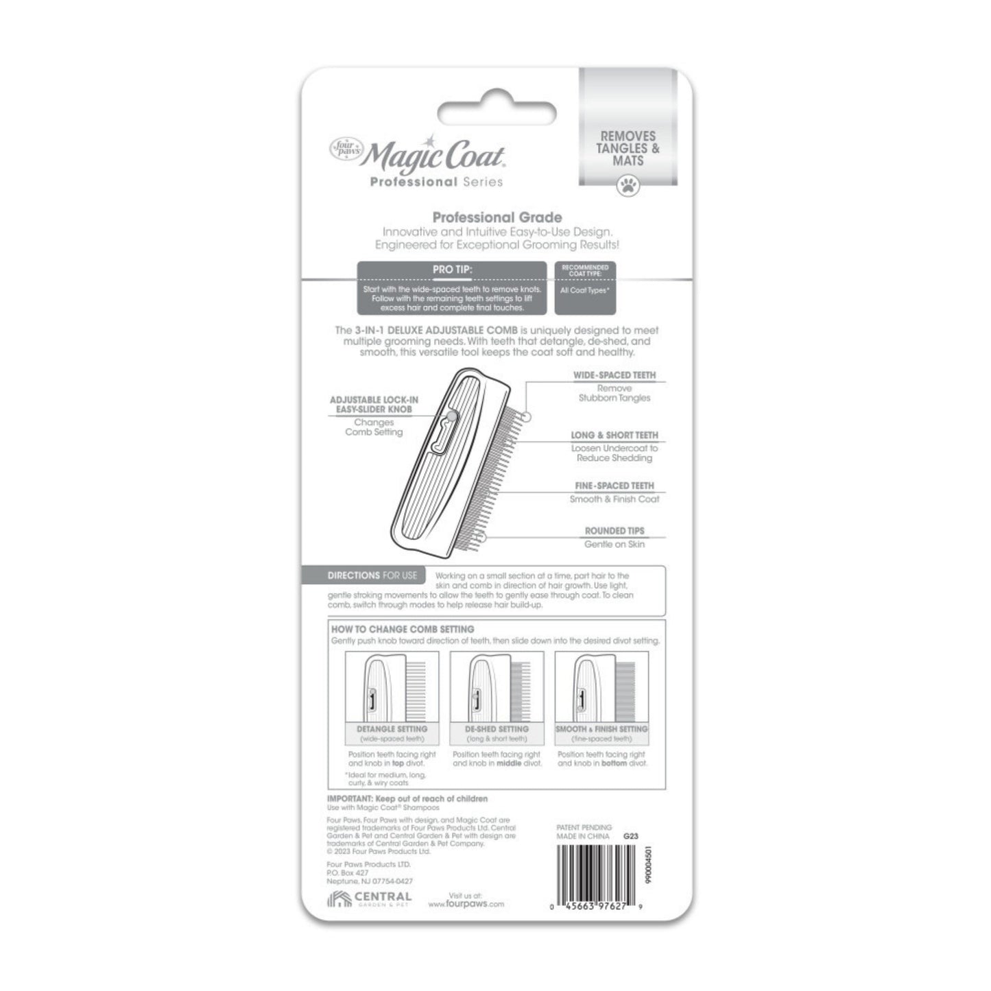 Four Paws Magic Coat Professional Series 3in1 Deluxe Adjustable Dog Comb 1ea/1 ct
