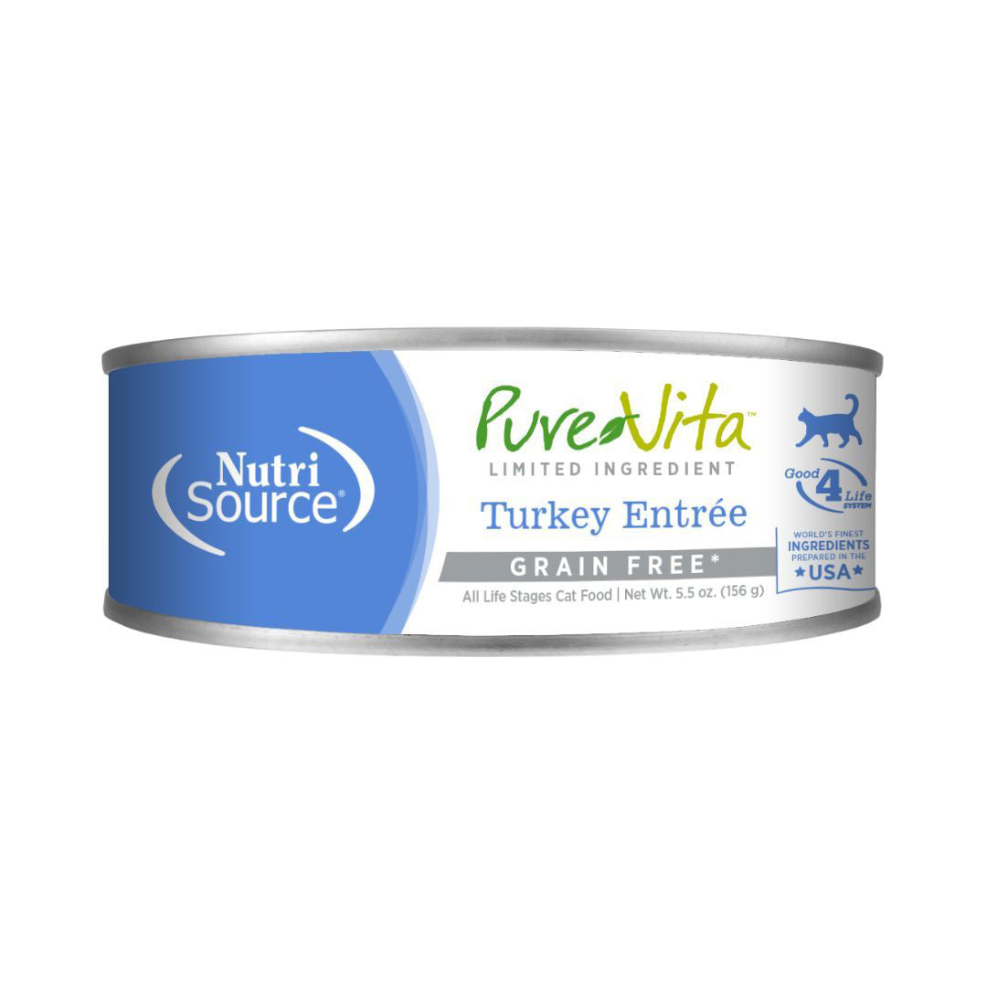 NutriSource PureVita LID Grain Free Canned Cat Food Turkey Entrée 5.5oz