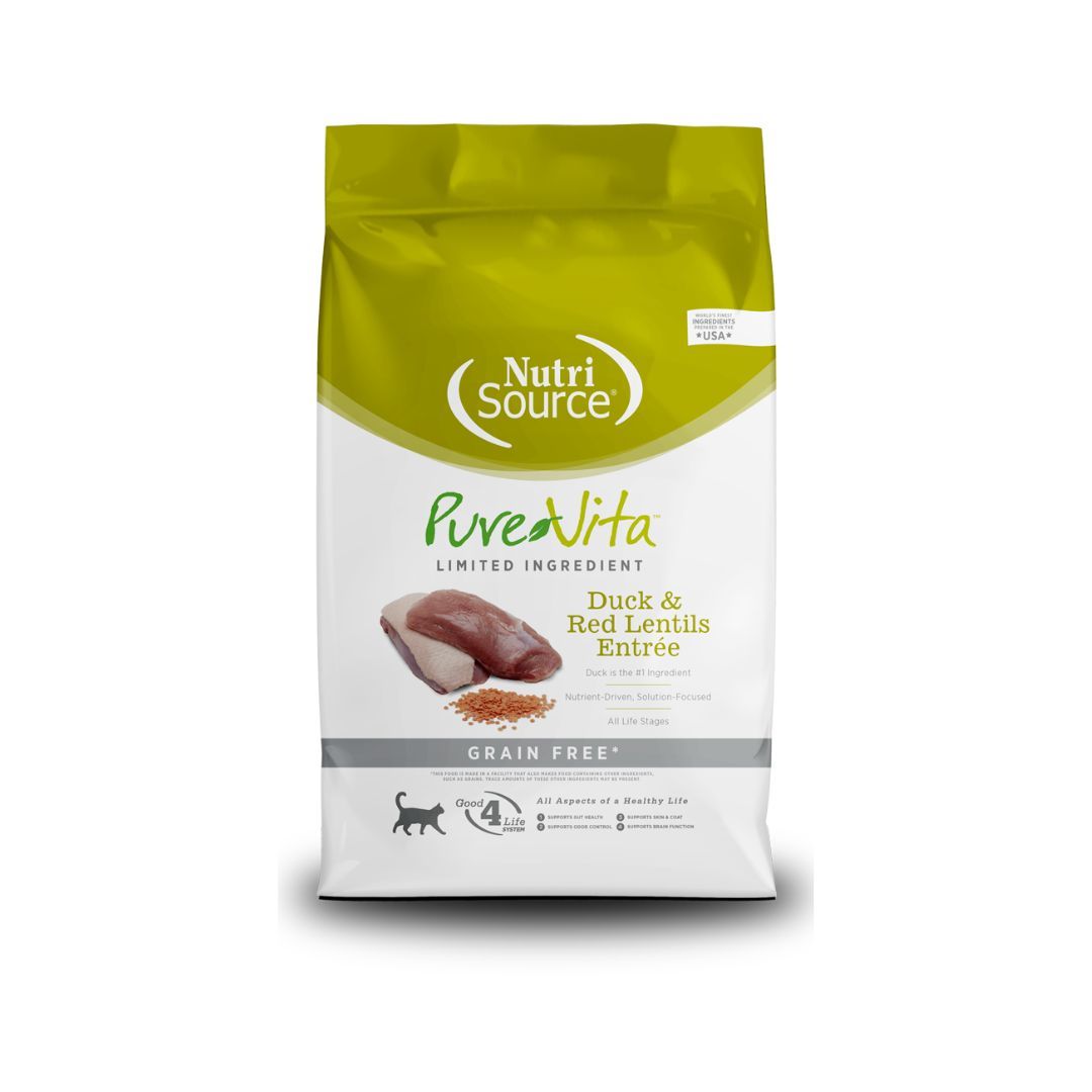 NutriSource PureVita LID Grain Free Dry Cat Food Duck & Red Lentils 15lb