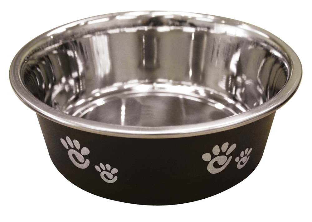 Spot Barcelona Stainless Steel Paw Print Dog Bowl Licorice 16oz