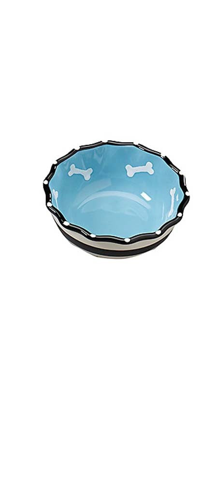 Spot Contemporary Ruffle Dog Bowl Blue 5in
