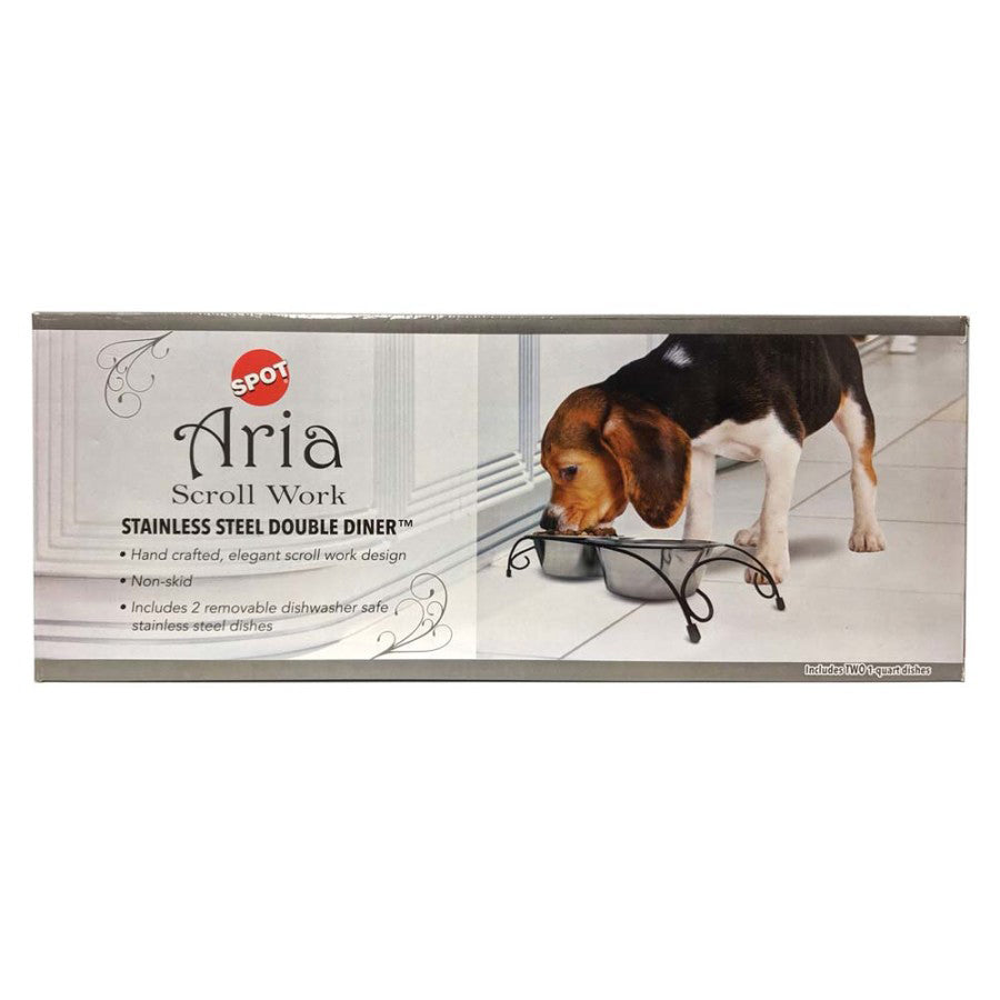 Spot Aria Double Diner Dog Bowl Silver 1ea/1 qt