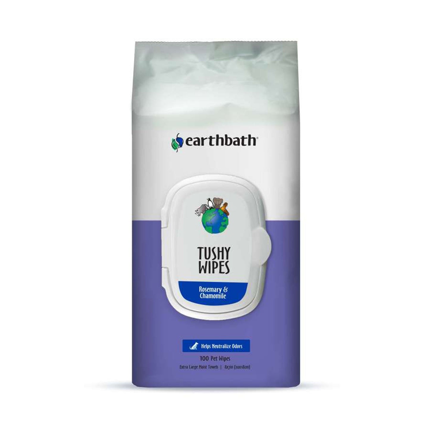 Earthbath Tushy Wipes Rosemary and Chamomile Resealable Soft Pack 100ct
