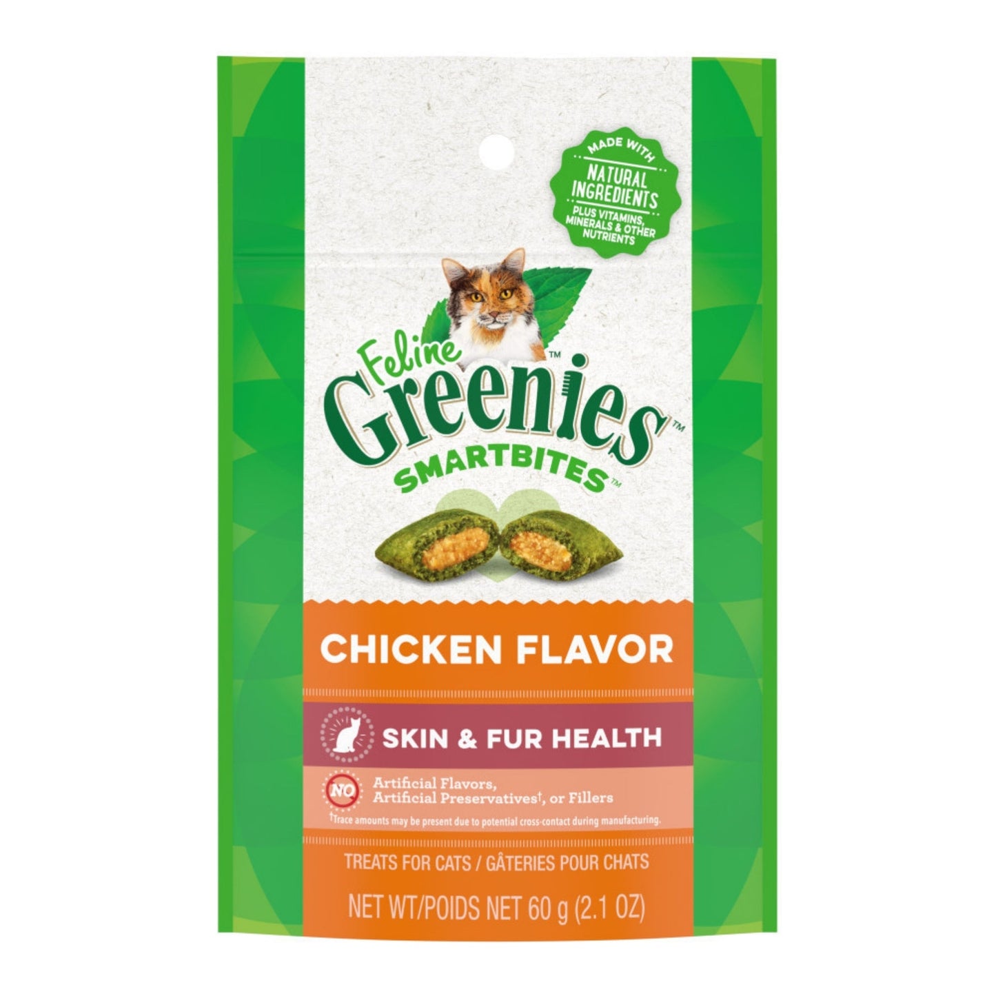 Greenies Feline SmartBites Skin Fur Crunchy Soft Adult Cat Treats Chicken, 1ea/2.1 oz