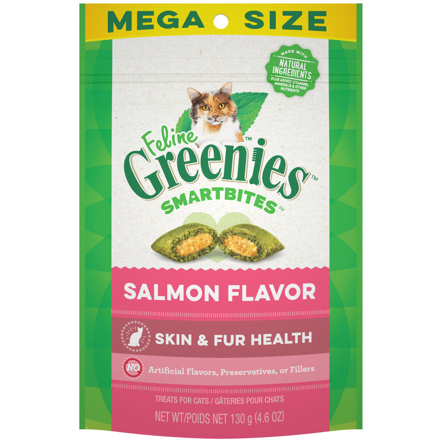 Greenies Feline SmartBites Skin Fur Crunchy Soft Adult Cat Treats Salmon, 1ea/4.6 oz