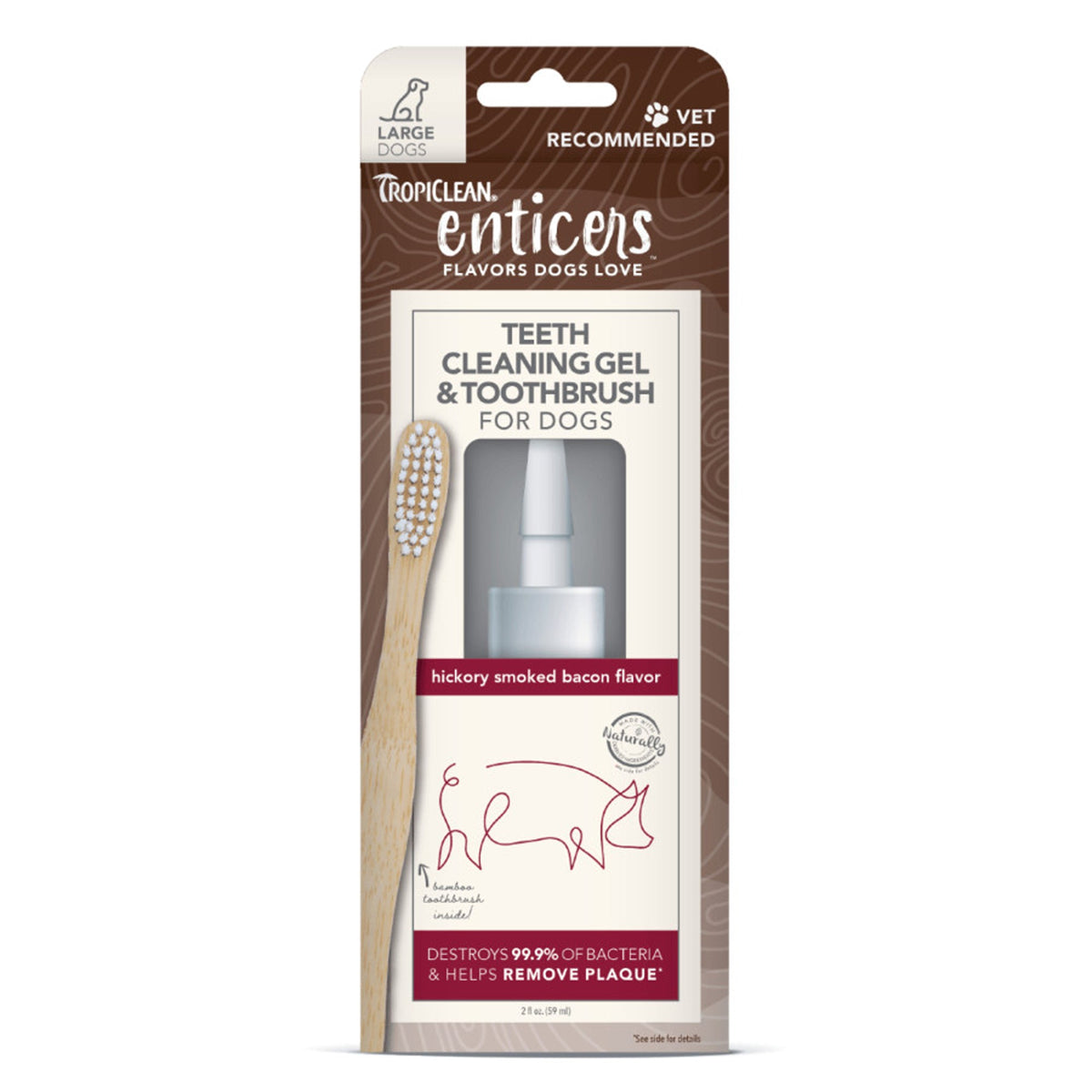 TropiClean Enticers Smoked Bacon Teeth Cleaning Gel/Toothbrush Large 2oz