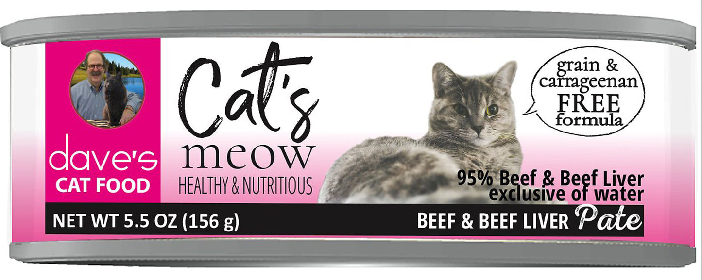 Dave's Pet Food Cat's Meow 95% Beef with Liver 5.5oz. (Case of 24)