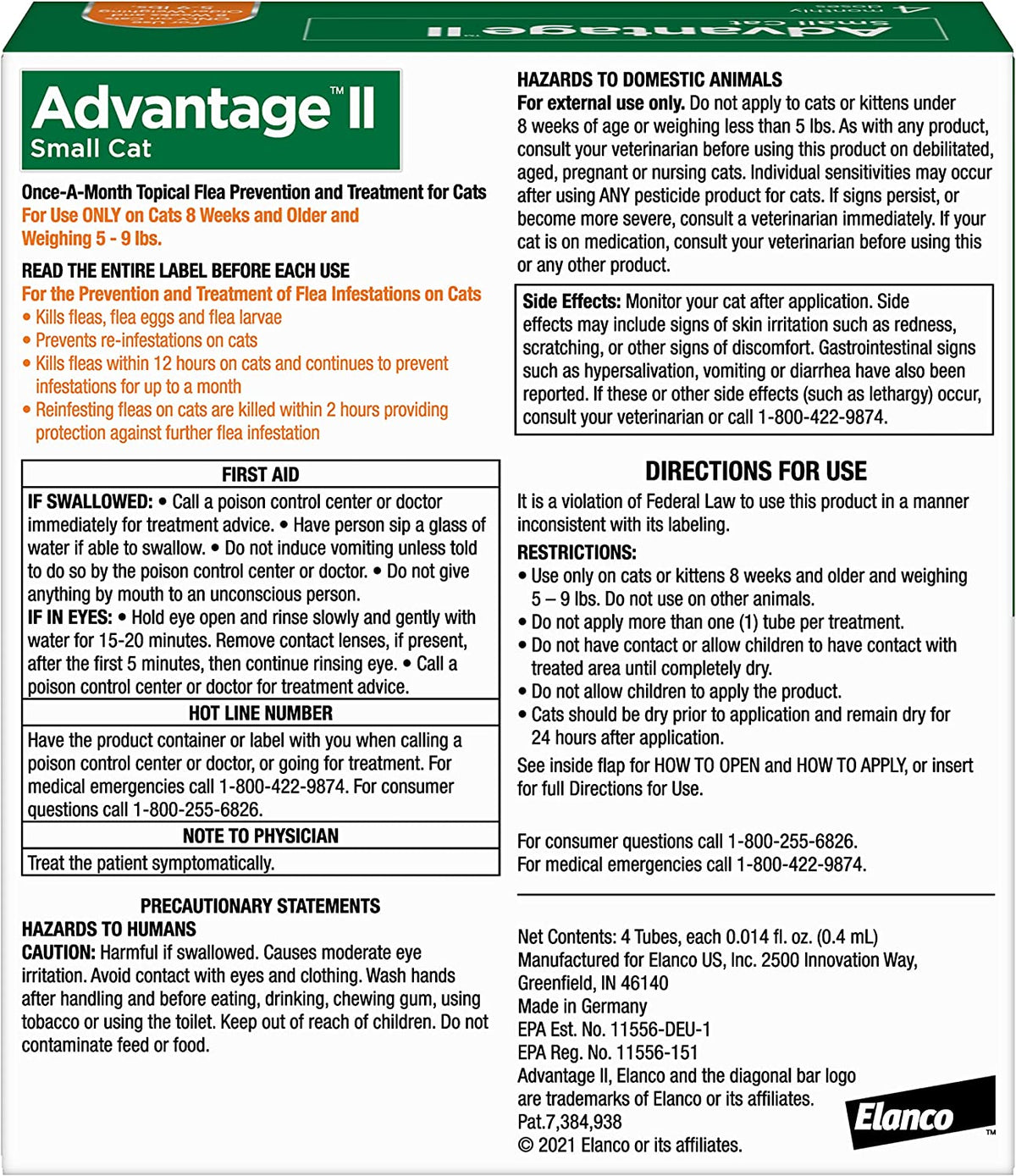 Advantage II Flea Protection Small Cat 5-9lbs 4pk