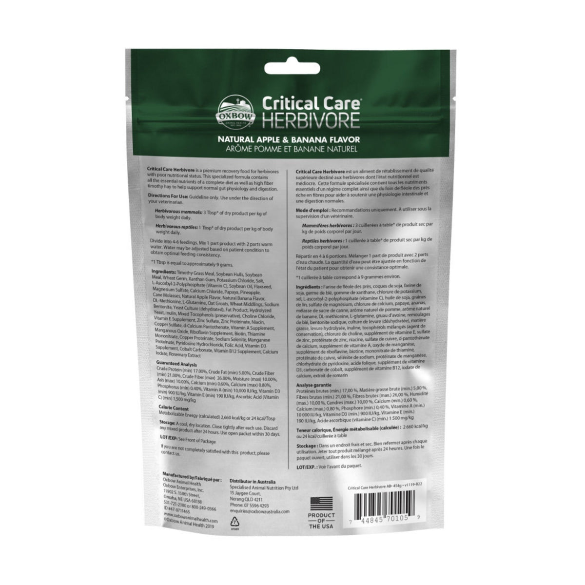 Oxbow Animal Health Critical Care Herbivore Feeding Formula 454g, Apple Banana, 1ea/16 oz
