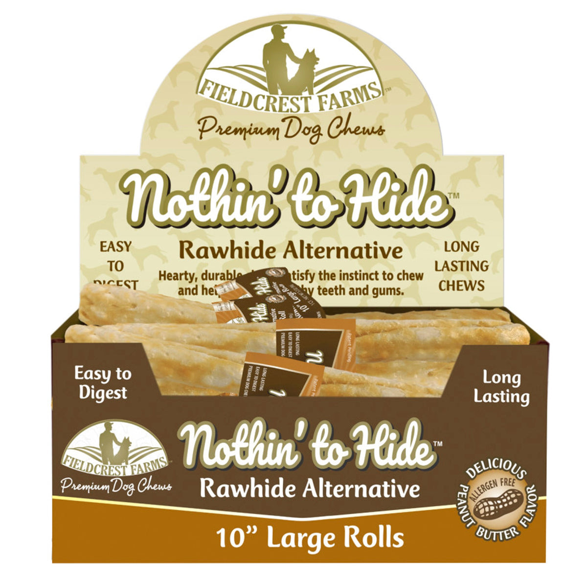 Fieldcrest Farms Nothin' to Hide Roll Dog Treat Peanut Butter 24pk/10in
