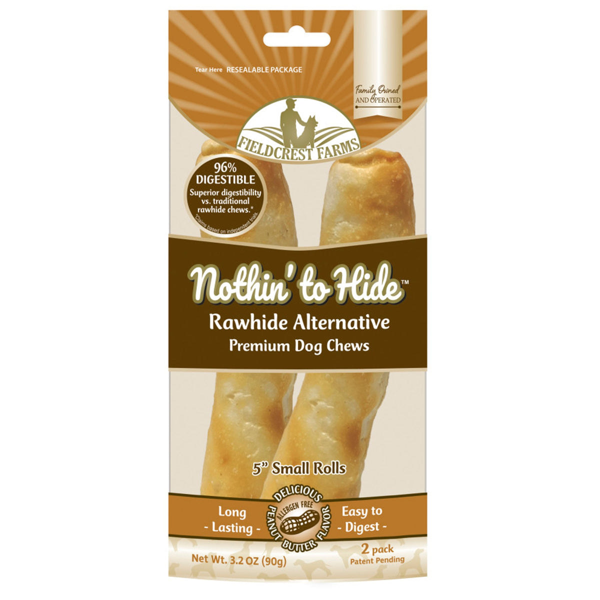 Fieldcrest Farms Nothin' to Hide Roll Dog Treat Peanut Butter 2pk/5in