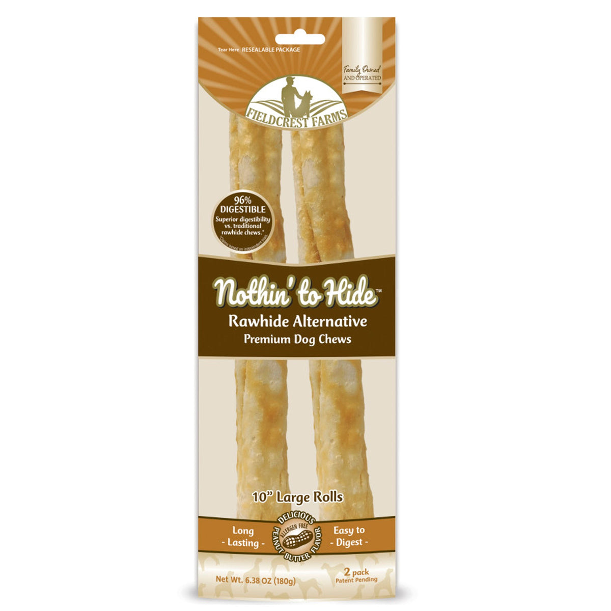 Fieldcrest Farms Nothin' to Hide Roll Dog Treat Peanut Butter 2pk/10in