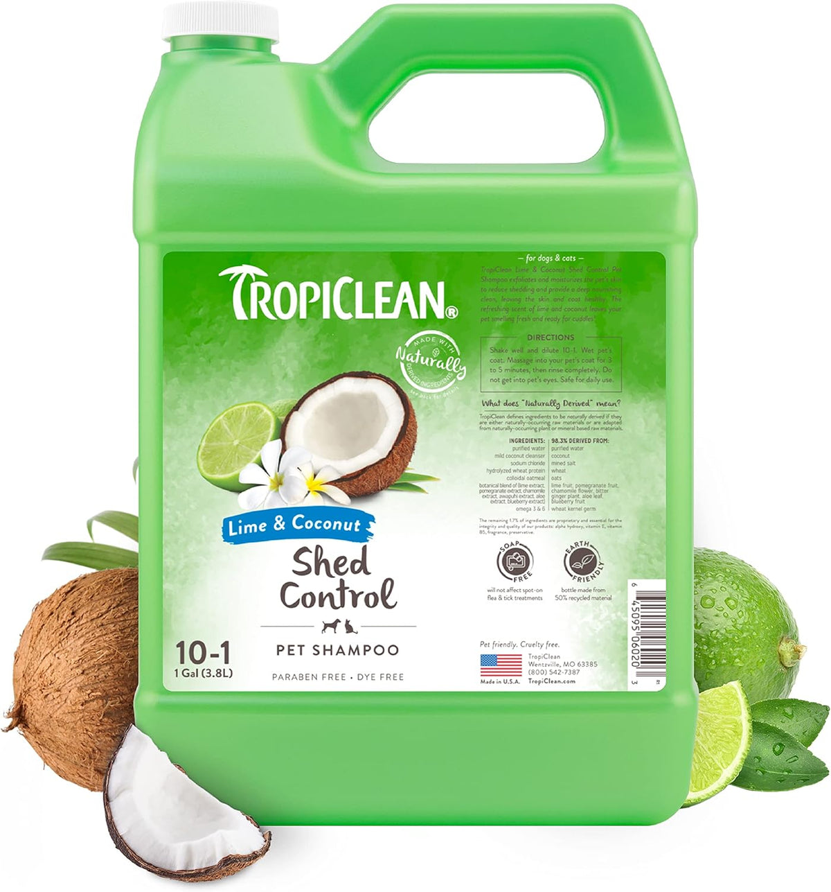 TropiClean Lime & Coconut Shed Control Shampoo for Pets 1 gal