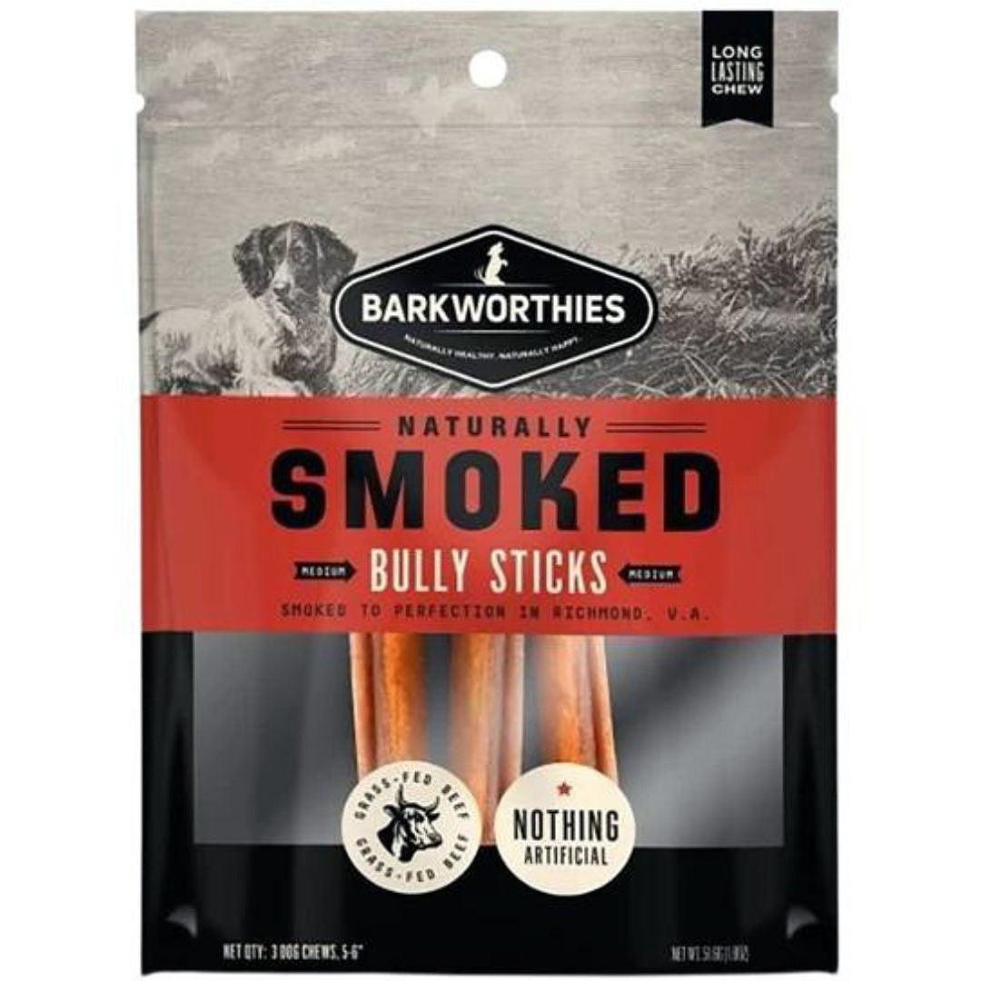 Barkworthies Smoked Bully Sticks Dog Treat Medium 5-6in/3ct
