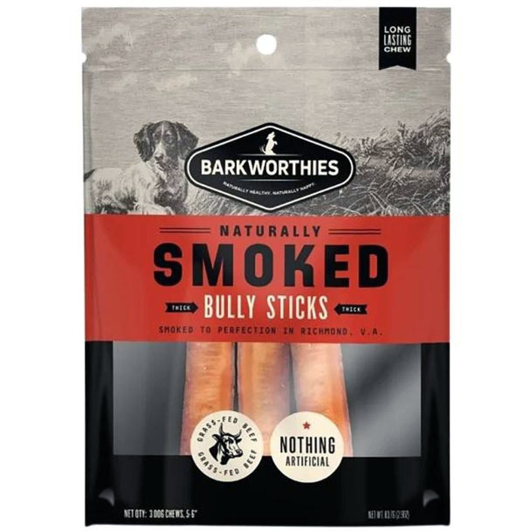 Barkworthies Smoked Thick Bully Sticks Dog Treat Medium 5-6in/3ct