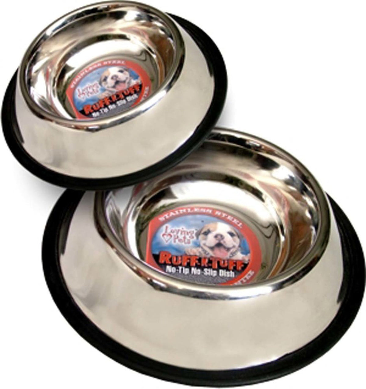 Loving Pets Ruff-N-Tuff Traditional No-Tip Stainless Steel Dog Bowl 64oz