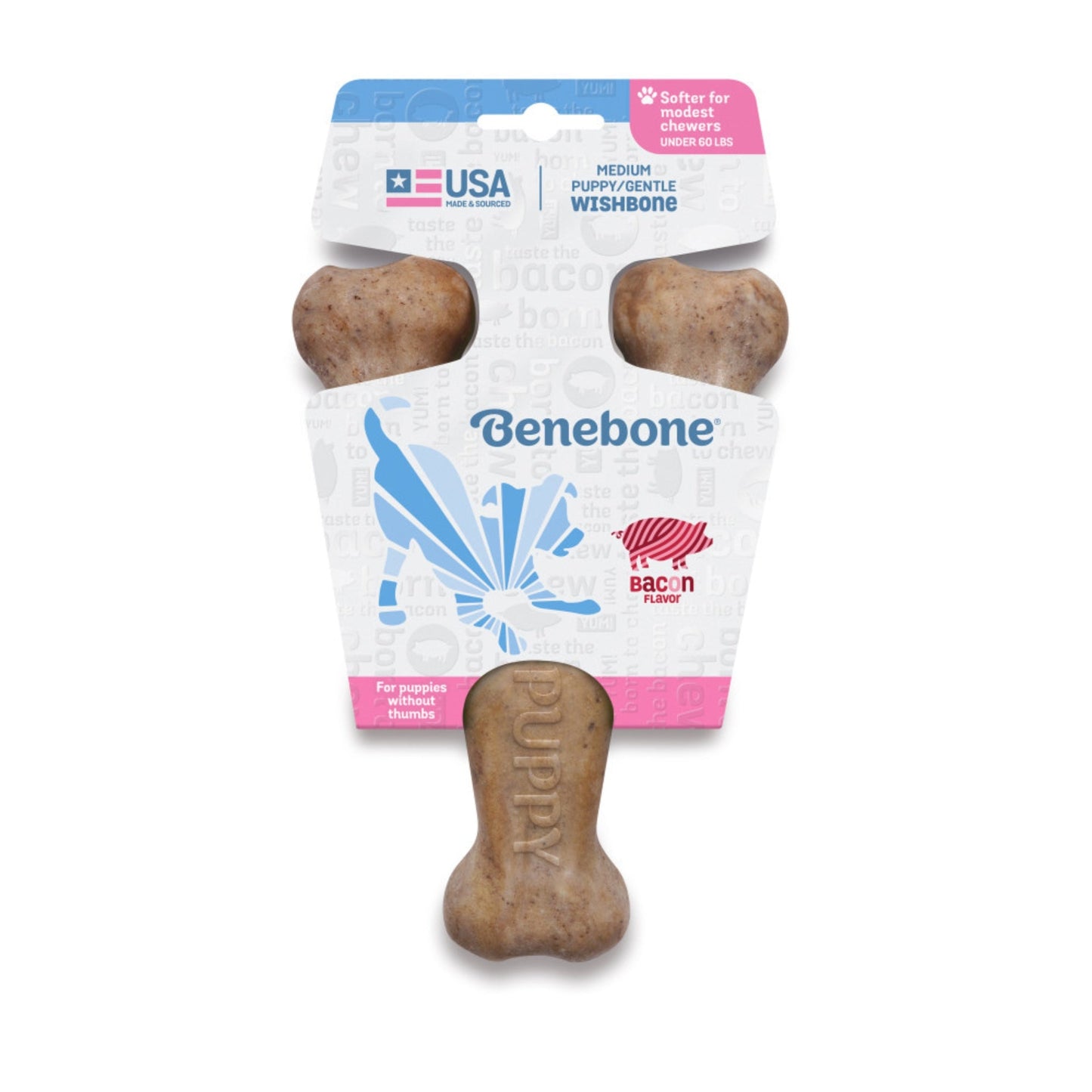 !Benebone Puppy Wishbone Dog Chew Toy Bacon, 1ea/MD