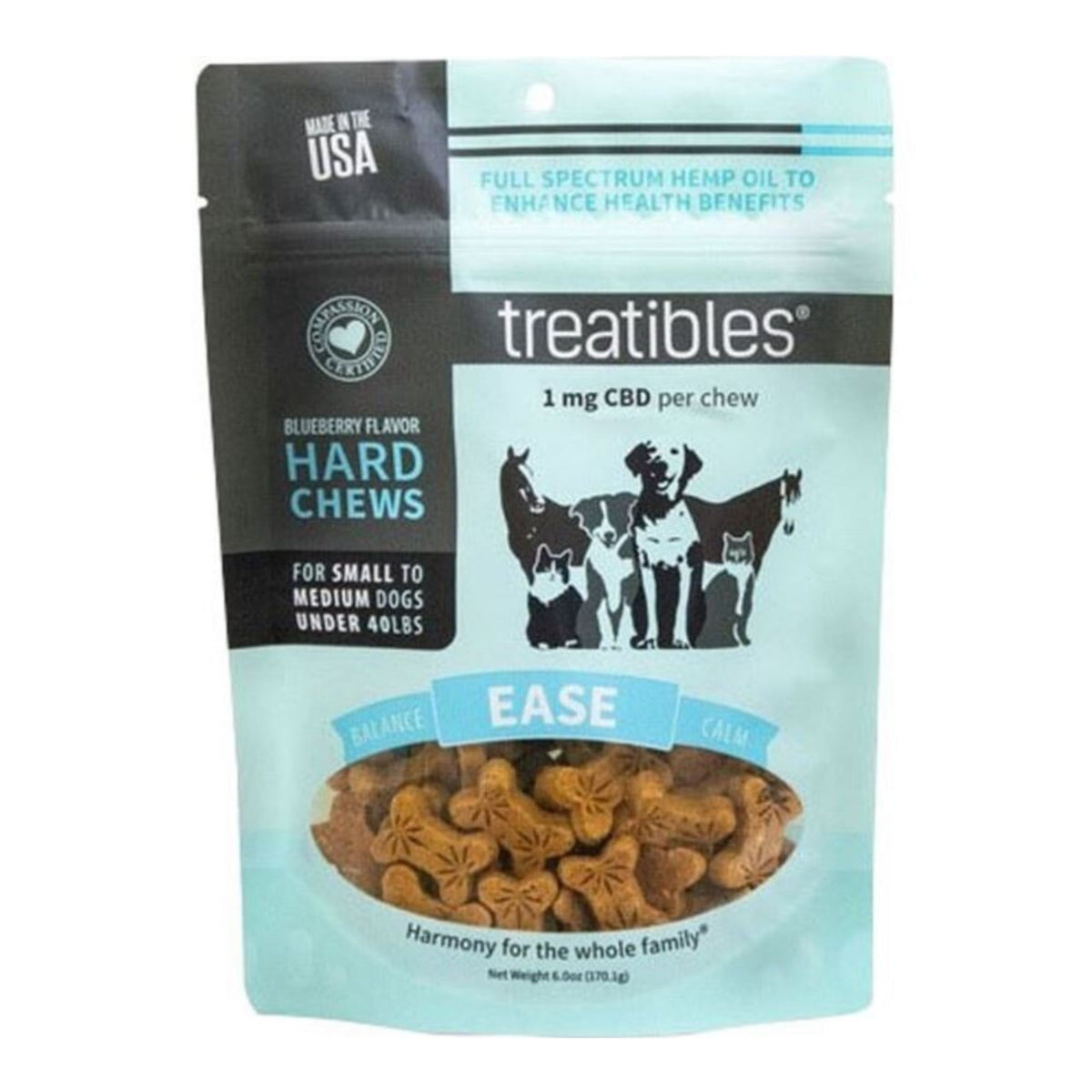 Treatibles Hemp Wellness Hard Chews Ease Blueberry Small/Medium-14 Ct