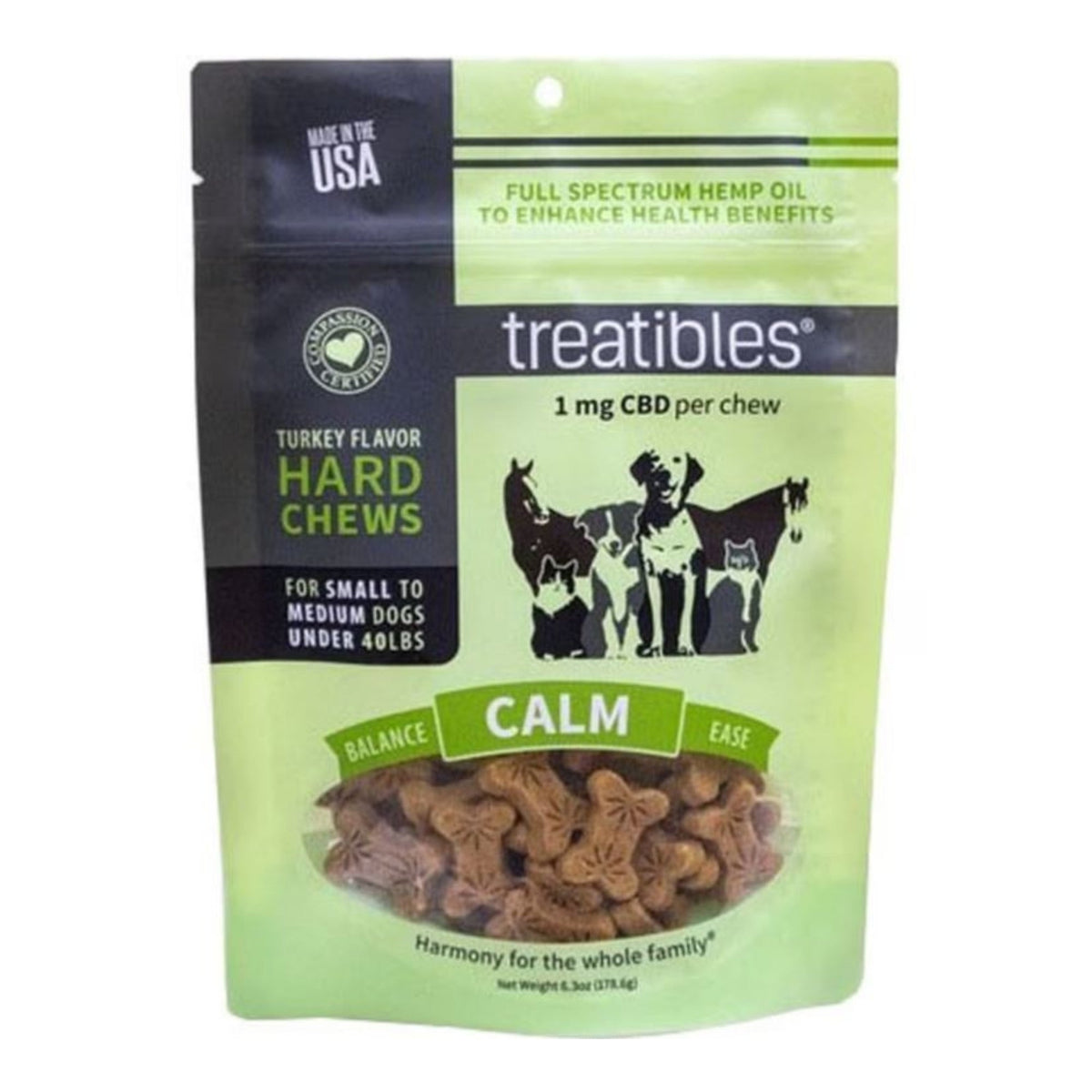 Treatibles Hemp Wellness Hard Chews Calm Turkey Small/Medium-75 Ct