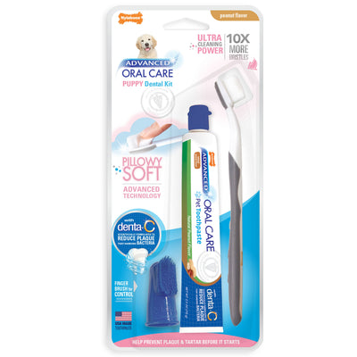 Nylabone Advanced Oral Care Puppy Dental Kit with Pillowy SoftBristle Toothbrush Peanut Butter, 1ea/2.5 oz 3 ct
