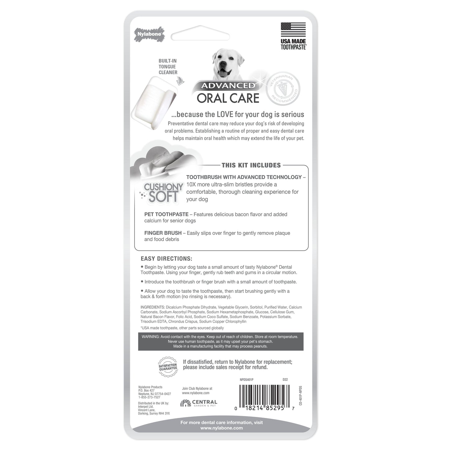 Nylabone Advanced Oral Care Senior Dog Dental Kit with Cushiony SoftBristle Toothbrush Bacon, 1ea/2.5 oz 3 ct