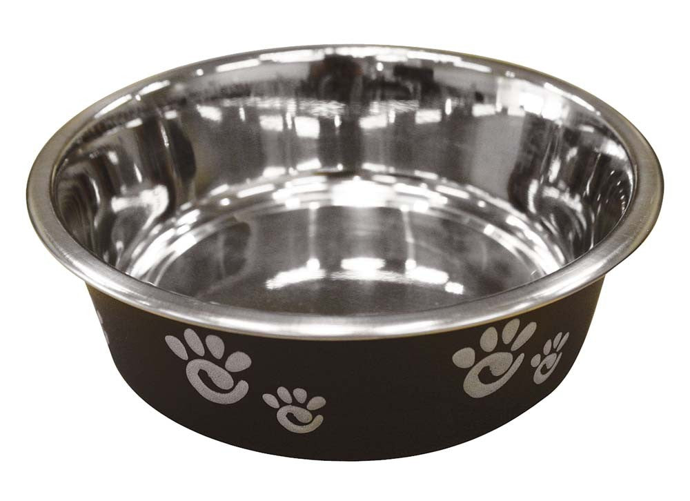 Spot Barcelona Stainless Steel Paw Print Dog Bowl Licorice 8oz