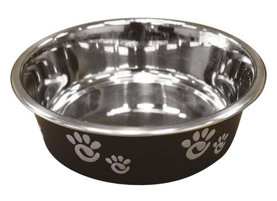 Spot Barcelona Stainless Steel Paw Print Dog Bowl Licorice 8oz