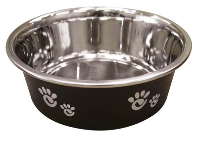 Spot Barcelona Stainless Steel Paw Print Dog Bowl Licorice 16oz