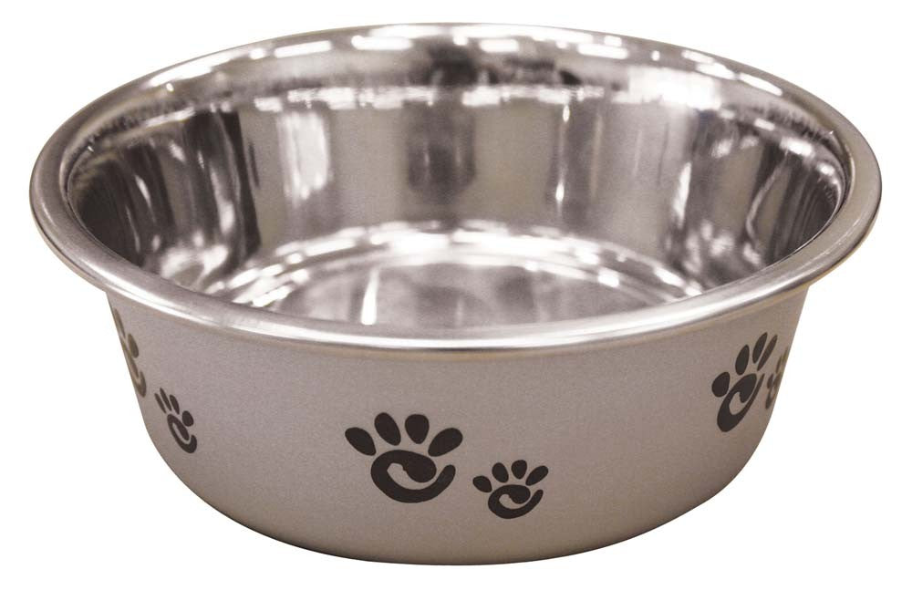 Spot Barcelona Stainless Steel Paw Print Dog Bowl Silver 16oz