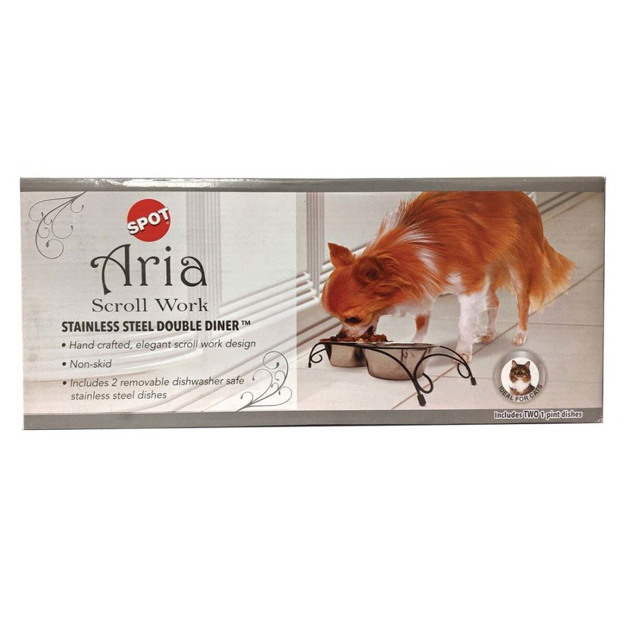 Spot Aria Double Diner Dog Bowl Silver 1ea/1 pt