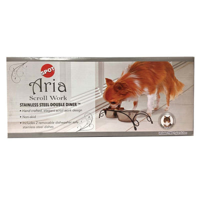Spot Aria Double Diner Dog Bowl Silver 1ea/1 pt