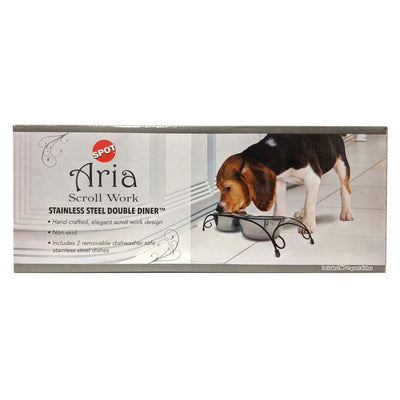 Spot Aria Double Diner Dog Bowl Silver 1ea/1 qt