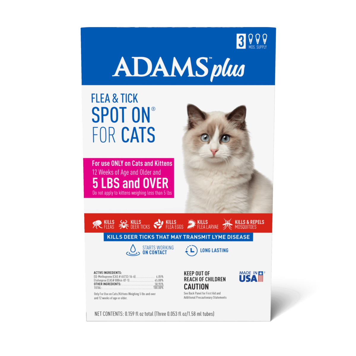 Adams Plus Flea & Tick Spot On for Cats & Kittens 1ea/Over 5 lb