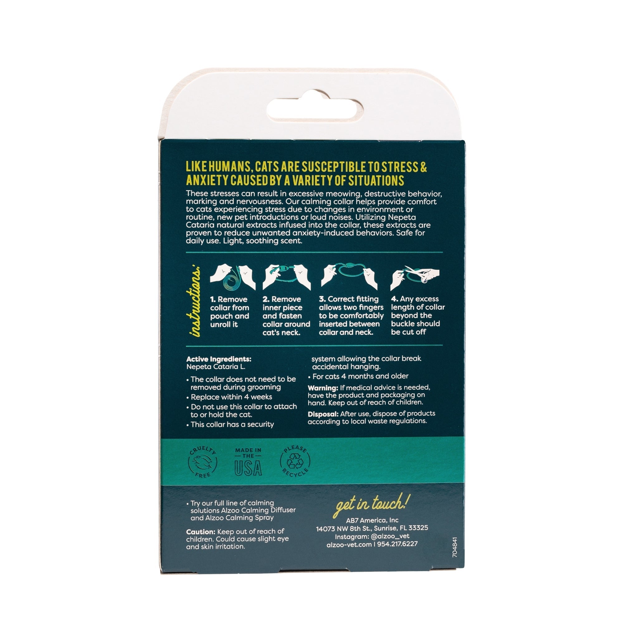 Alzoo Plant-Based Calming Collar Cat 13.8in.