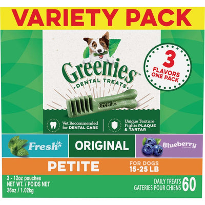 Greenies 3Flavor Variety Pack Dog Dental Treat Petite, 1ea/36 oz, 60 ct