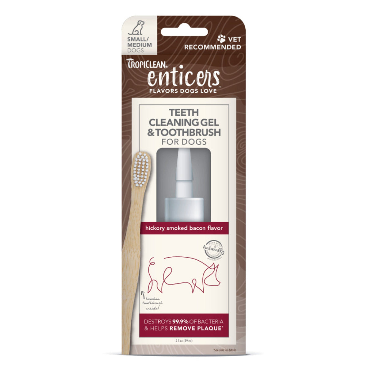 TropiClean Enticers Smoked Bacon Teeth Cleaning Gel/Toothbrush Small/Medium 2oz