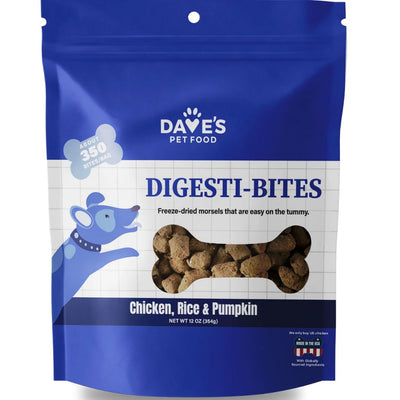 Dave's Pet Food Dog Digesti-Bites Freeze-Dried Chicken Rice & Pumpkin 12oz.