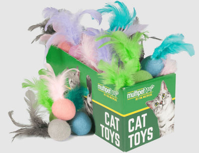 Multipet Felt Ball w/ Feathers Assorted Colors 30pc.
