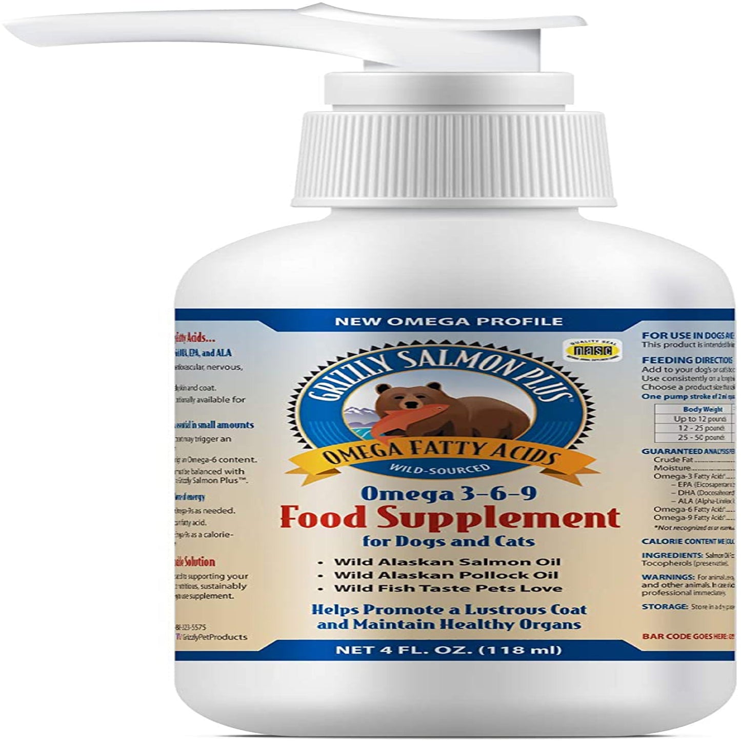 Grizzly Dog Cat Salmon Oil Plus 4oz.