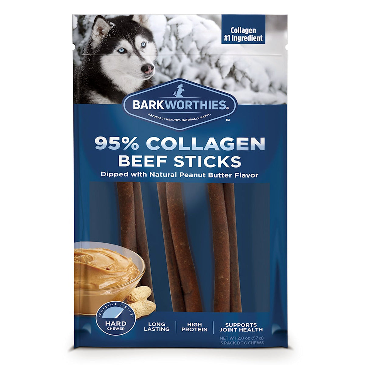 Barkworthies Collagen Stick Dipped in Peanut Butter Dog Treat Beef 6in.
