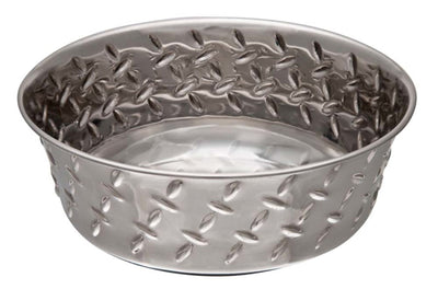 Loving Pets Diamond Plate Bowls with Non Skid Bottom Dog Dish Bowl Silver, 1ea/1 pt
