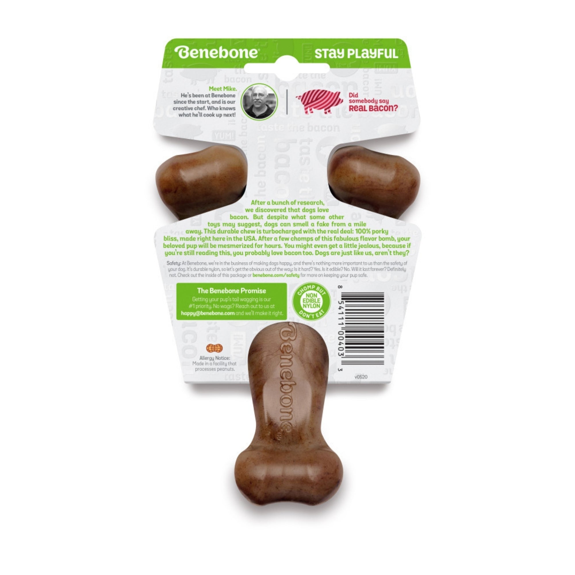 !Benebone Wishbone Durable Dog Chew Toy Bacon, 1ea/SM
