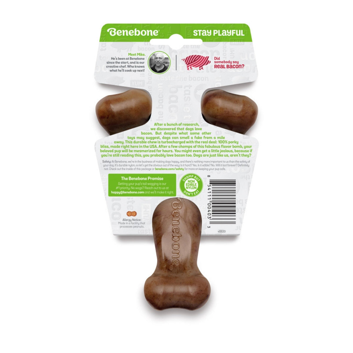 !Benebone Wishbone Durable Dog Chew Toy Bacon, 1ea/SM