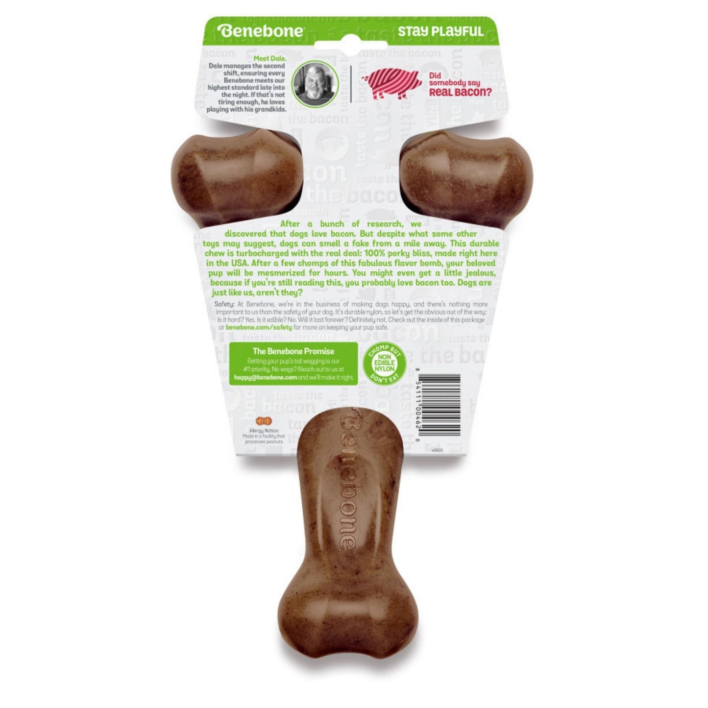 !Benebone Wishbone Durable Dog Chew Toy Bacon, 1ea/Giant