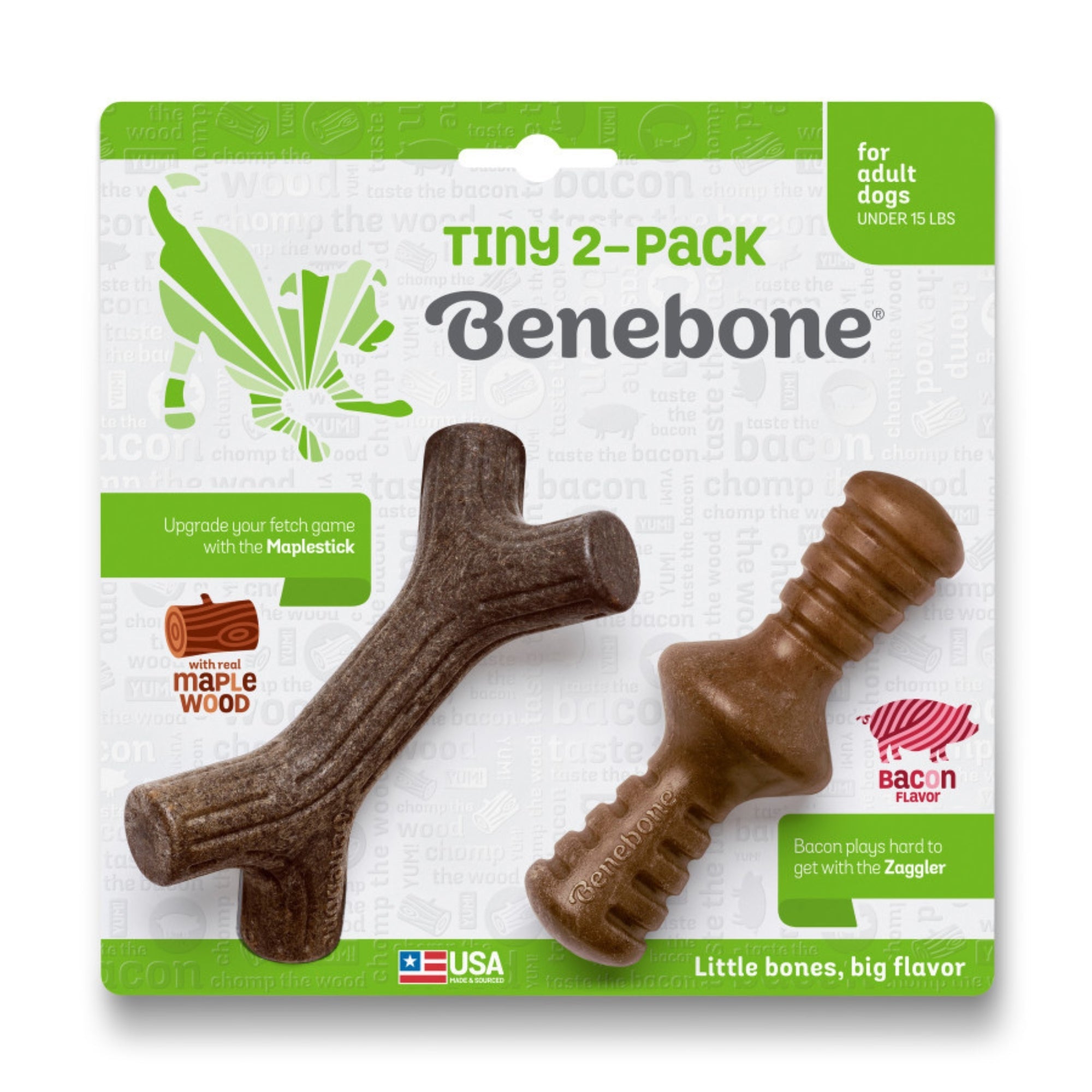 !Benebone Stick & Zaggler Dog Chew Toy Maple & Bacon, 1ea/XS, 2 pk
