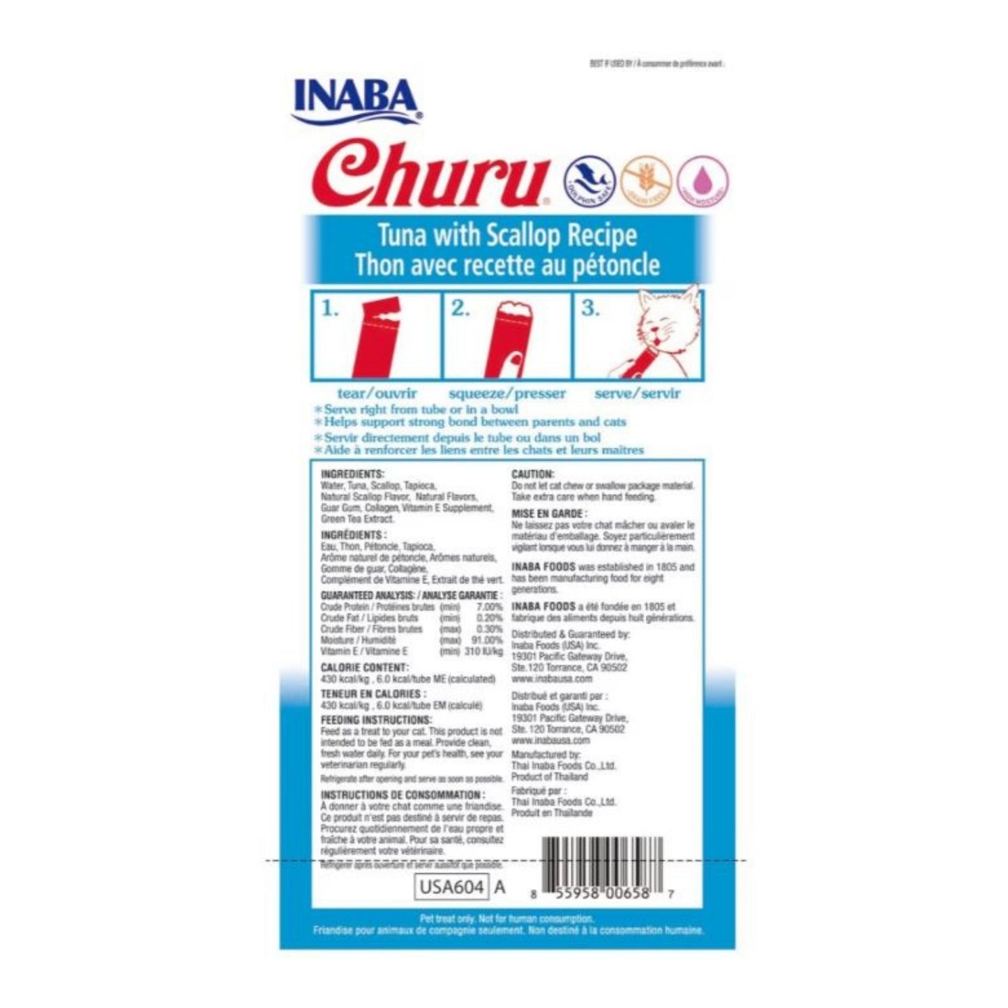Inaba Churu Puree Cat Treats Tuna/Scallop .5oz. 4 Pk (Case of 6)