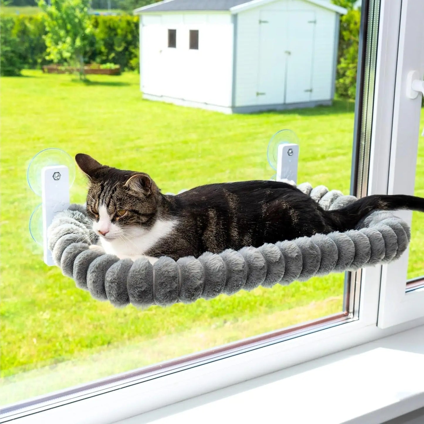 Cat Window Perch Foldable for Sunbathing - Cat Window Hammock Bed Sturdy with 4 Strong Suction Cups & Removable Reversible Cover