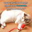 Cat playing with a red toy on a wooden floor, text about cat boredom solutions.